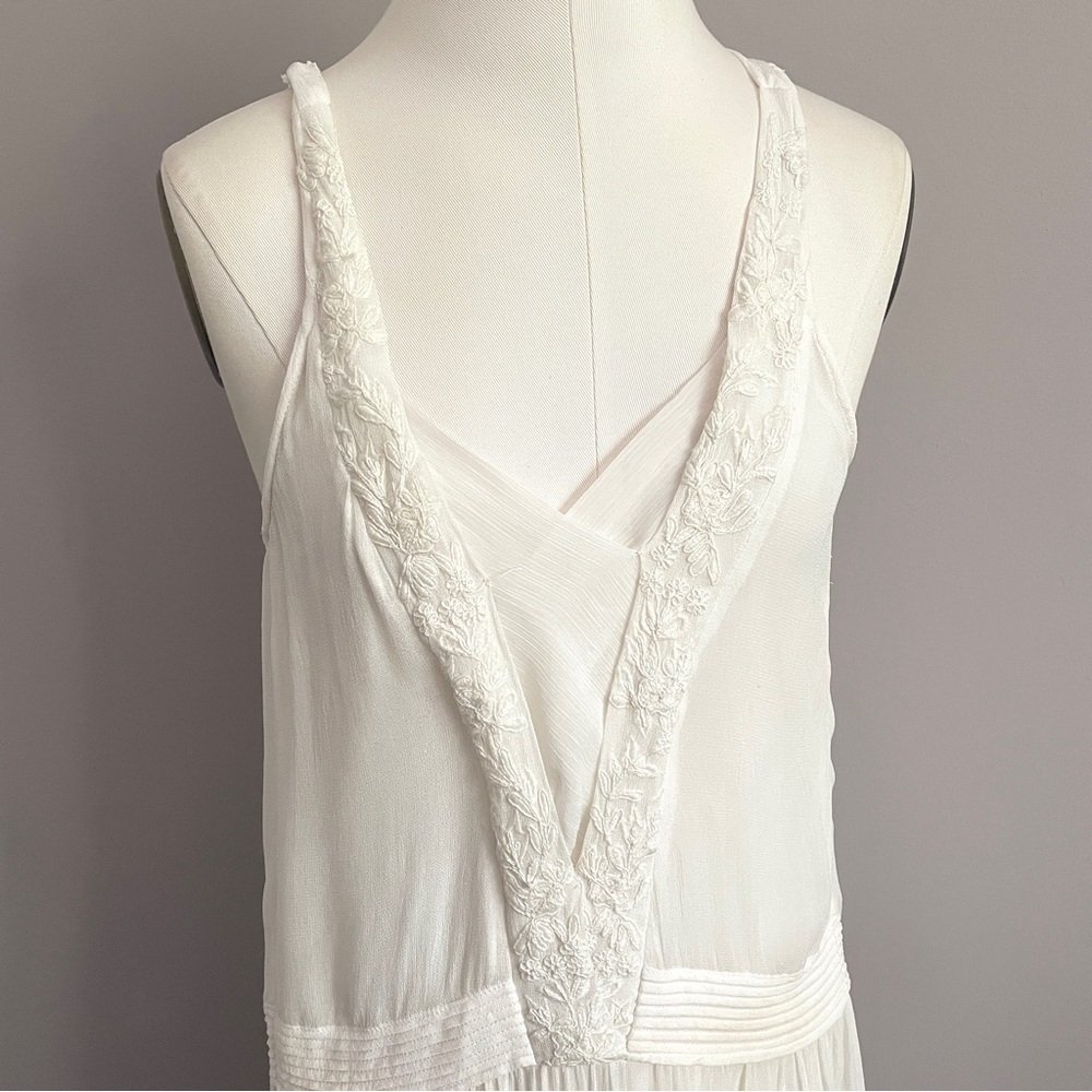Zara White Embroidered Drop Waist Sheer Boho Dress - XS-Small - Picture 5 of 13